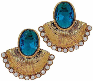 The Jewel Box Antique Fan Pearl Copper Stud Earring