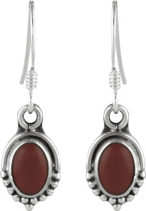 Abhooshan Precious Stone Carnelian Sterling Silver Dangle Earring