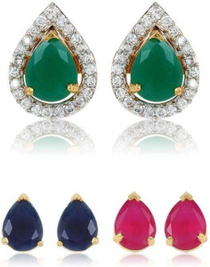 Jewels Guru Diva style Cubic Zirconia Brass, Silver Stud Earring