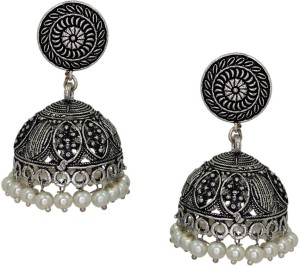 V L Impex Handmade Indian Traditional Oxidised Silver Tone Brass Jhumki Earring