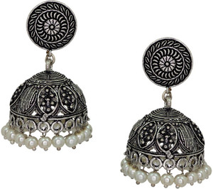 V L Impex Handmade Indian Traditional Oxidised Silver Tone Brass Jhumki Earring