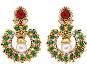 Hyderabadi Abhushan Fullmoon Cubic Zirconia, Pearl Alloy Chandbali Earring