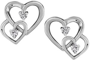 Kataria Jewellers 92.5 Hallmarked Double Heart Silver Stud Earring