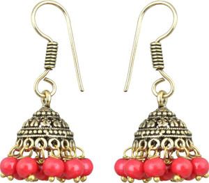 Waama Jewels Elegant Pair Of earring Adorned With Red Pearls Pearl Brass Jhumki Earring