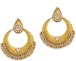 Memoir Big and Bold Hoop Design Cubic Zirconia, Pearl Brass Chandbali Earring