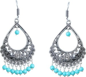 Waama Jewels Beautiful Turquoise Pearl Silver Plated Dangle & Drop For Daily Wear, Office Wear, Party Wear, Best Pearl Brass Drop Earring