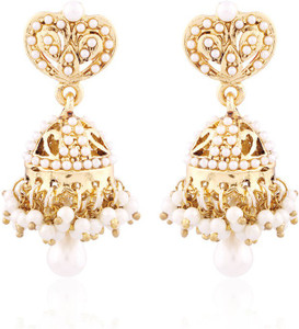 I Jewels Gold Plated Traditional Pearl Alloy Jhumki Earring