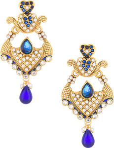 Voylla Artificial Classic Textured Crystal Brass Dangle Earring