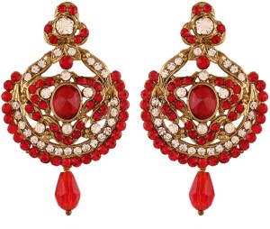 I Jewels Traditional Gold Plated Stone Alloy Chandbali Earring