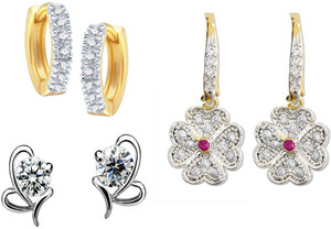Enzy ENZI American Diamond Jewelry for Women - 2 Pair Earrings Alloy Earring Set