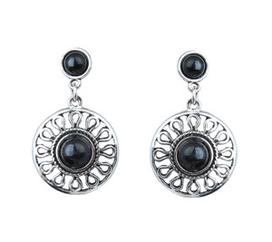 Waama Jewels Black Jasper Back Style Drop Silver plated Oxidised product for Women Party Wear Mothers Day Gift Cubic Zirconia Brass Dangle Earring