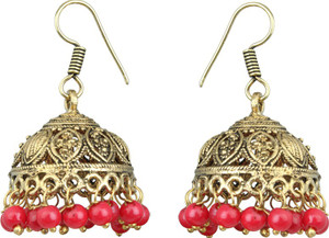 Waama Jewels Elegant Pair Of earring Adorned With Red Pearls Pearl Brass Jhumki Earring
