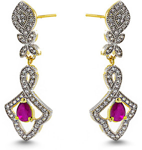 Three Shades Pink Queens American Diamond Alloy Drop Earring