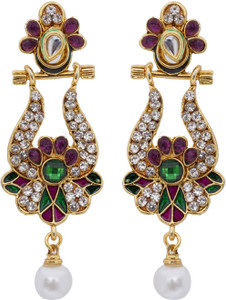 Hyderabadi Abhushan Flower Cubic Zirconia, Pearl Alloy Drop Earring