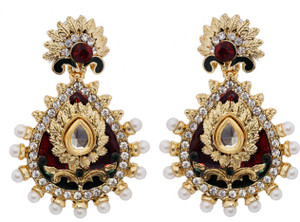 Hyderabadi Abhushan Leaf Cubic Zirconia, Pearl Alloy Drop Earring