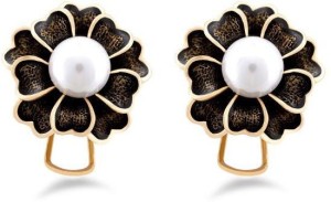 Jazz Jewellery Flower Shaped Golden Ethnic Earrings with White Pearl Alloy Stud Earring