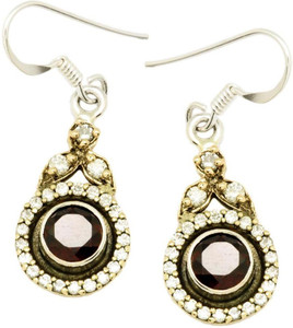 YugshaJewels Elegant YJE-1413 Garnet, Cubic Zirconia Sterling Silver Dangle Earring