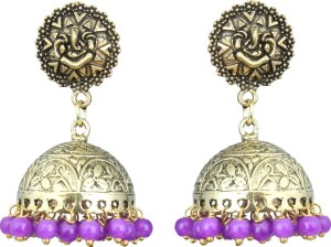 Waama Jewels Elegant Pair Of earring Adorned With Purple Pearls Pearl Brass Jhumki Earring