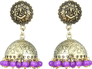 Waama Jewels Elegant Pair Of earring Adorned With Purple Pearls Pearl Brass Jhumki Earring