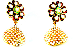 Grandiose Meenakari Kundan Flower Pearl Alloy Jhumki Earring