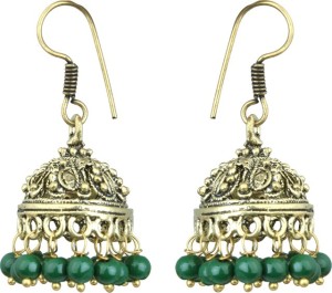 Waama Jewels Elegant Pair Of earring Adorned With Green Pearls Pearl Brass Jhumki Earring