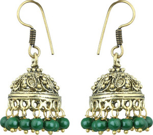 Waama Jewels Elegant Pair Of earring Adorned With Green Pearls Pearl Brass Jhumki Earring