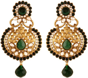 I Jewels Traditional Gold Plated Kundan & Stone Alloy Chandelier Earring