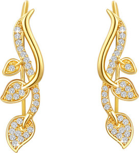 Yellow Chimes Leafy Earcuff Swarovski Crystal Metal Stud Earring