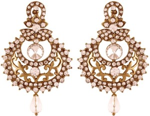 I Jewels Traditional Gold Plated Stone Alloy Chandelier Earring