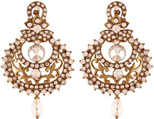 I Jewels Traditional Gold Plated Stone Alloy Chandelier Earring