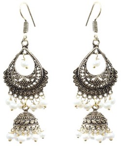 Waama Jewels White Gold Plated for Womens Ear Wire Cluser statement Daily Wear Pearl Brass Chandelier Earring