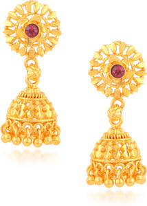 Fashionaya Pink Round Drop Cubic Zirconia Brass Jhumki Earring