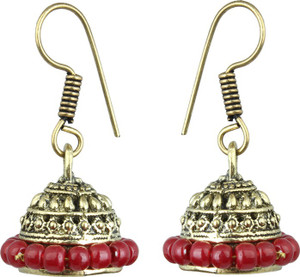 Waama Jewels Maroon gold Plated back Push Style for mother Office Wear boho Jewellery Pearl Brass Jhumki Earring