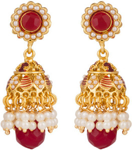 Rajwada Arts Red And White Stones Brass Jhumki Earring