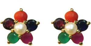 Vinayak navratan Pearl, Coral, Garnet Alloy Stud Earring