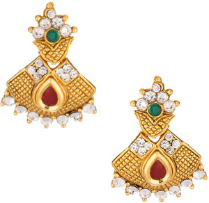 Voylla Artificial Geometry Textured Crystal Brass Dangle Earring