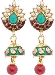 Hyderabadi Abhushan Leaf Cubic Zirconia, Pearl Alloy Jhumki Earring
