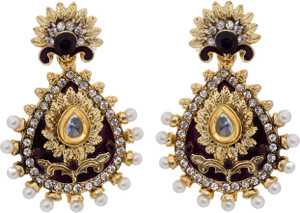 Hyderabadi Abhushan Leaf Cubic Zirconia, Pearl Alloy Drop Earring