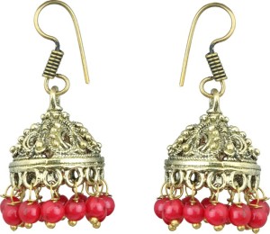 Waama Jewels Elegant Pair Of earring Adorned With Red Pearls Pearl Brass Jhumki Earring