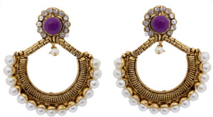 Hyderabadi Abhushan Moon Cubic Zirconia, Pearl Alloy Drop Earring