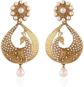 I Jewels Traditional Peacock Shaped Pearl Alloy Chandbali Earring