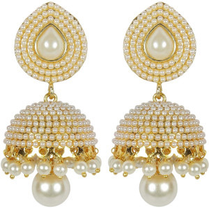 Shining Diva White Pearl Alloy Jhumki Earring