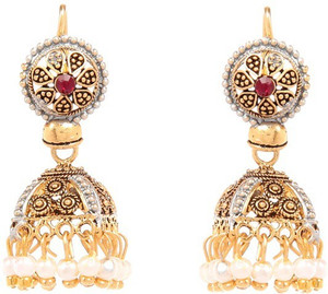 GoldNera Multi Textured Alloy Jhumki Earring