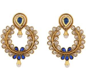 Rajwada Arts White color with Blue Stones Brass Dangle Earring