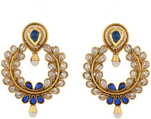 Rajwada Arts White color with Blue Stones Brass Dangle Earring
