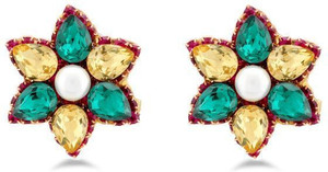 Jazz Jewellery Unique Fancy Flower Design Gold Plated Green and Yellow Stone Earring for Wedding Alloy Drop Earring