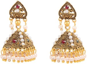 GoldNera Triangular Pearl Alloy Jhumki Earring