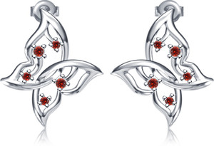 Kirati Butterfly Design Garnet Sterling Silver Stud Earring