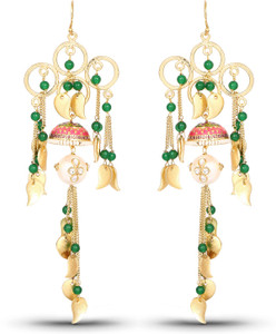 Johareez Designer Gold Plated Multi Stone Floral Shape Earrings Brass Chandelier Earring