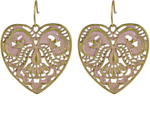 Baublebeads Lauren Pink Heart Drop Earrings Metal Dangle Earring
